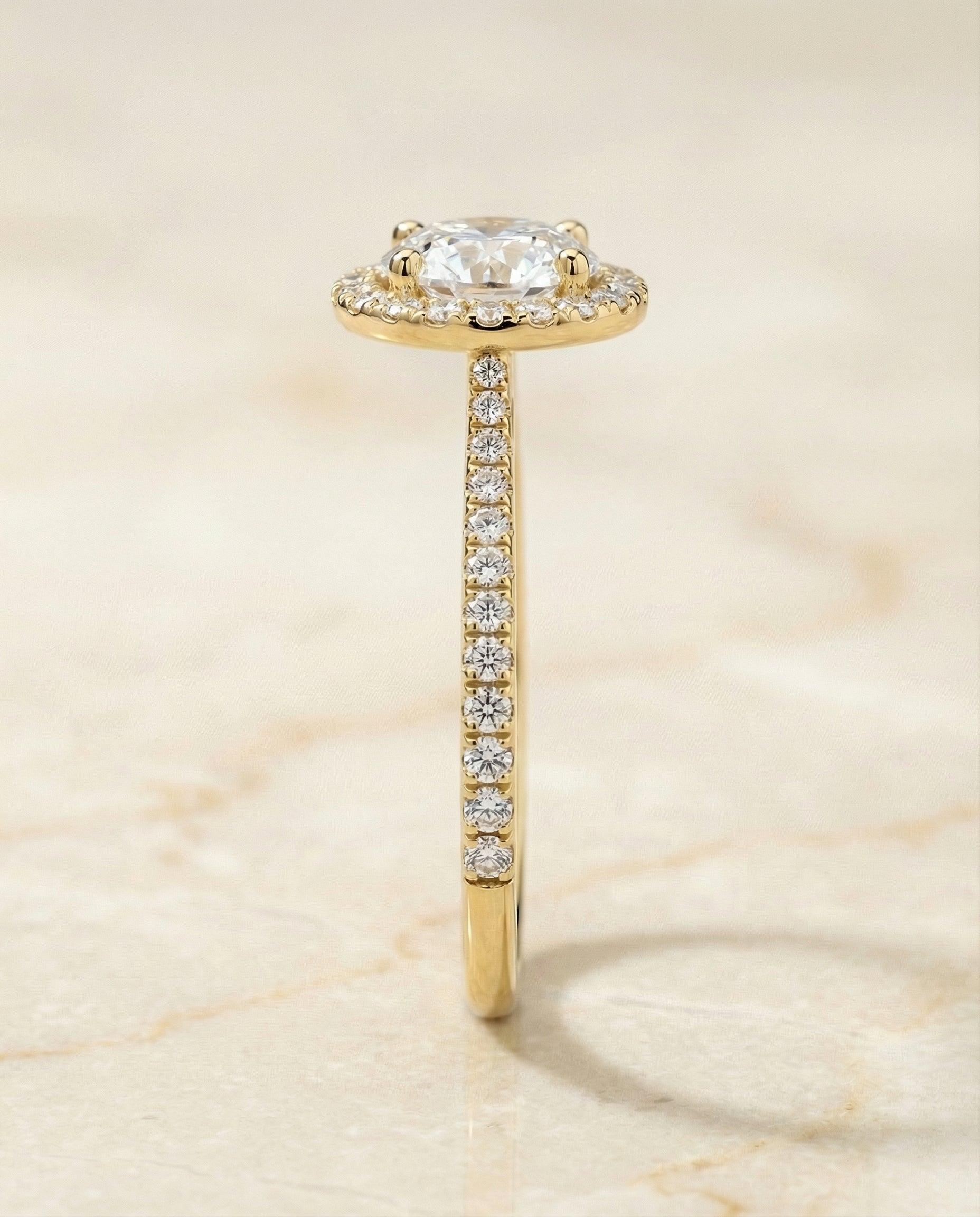 The Dionne engagement ring setting in 18K Yellow Gold, diamond pavé halo design | RockHer