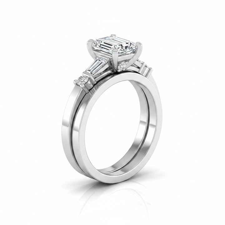 The Diana Matching Wedding Band, Emerald in 18K White Gold | RockHer