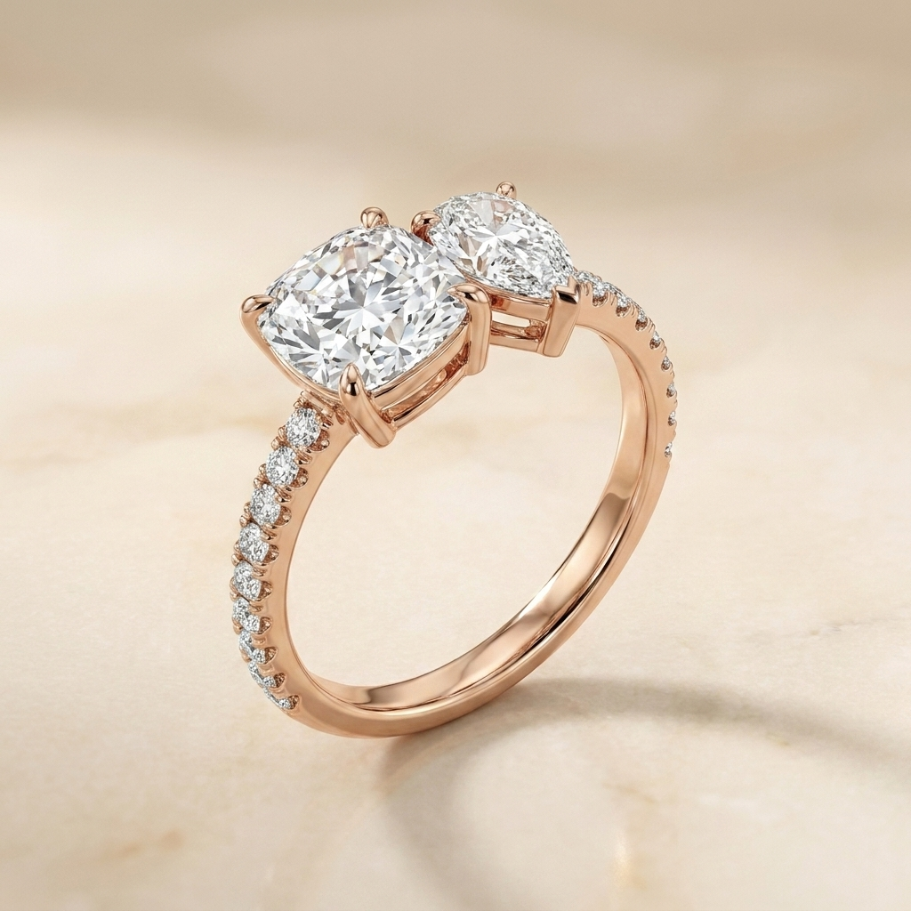 Select Tapered Baguette Three Stone Cut styling on The Diana cushion engagement ring setting | RockHer