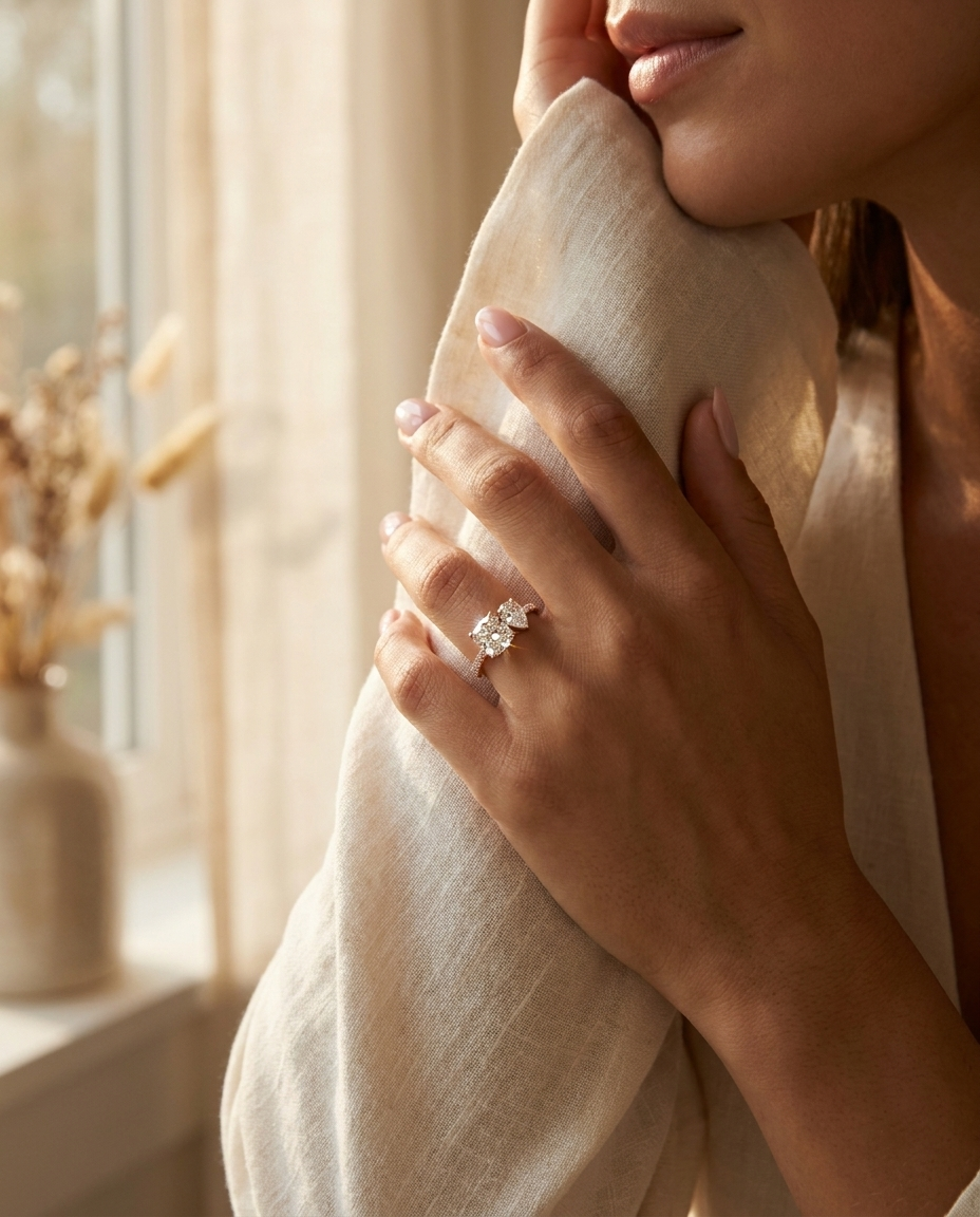 The Diana engagement ring setting in 14K Rose Gold, select tapered baguette three stone cut design | RockHer
