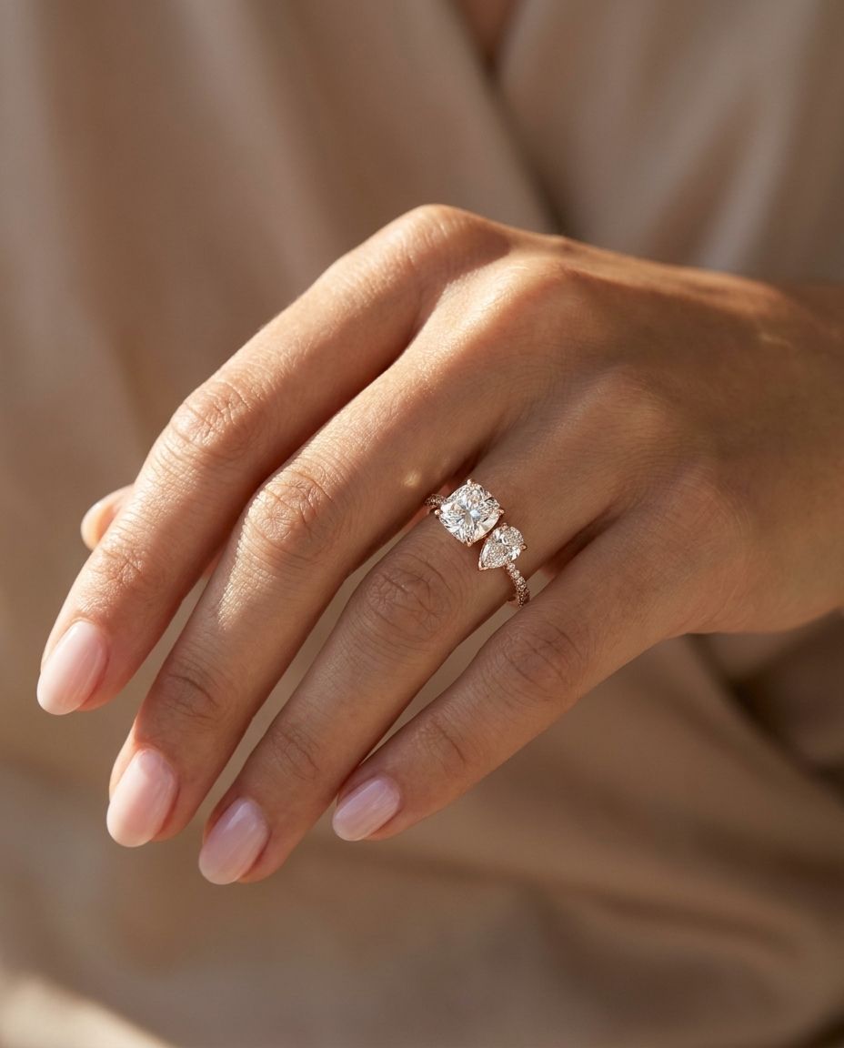 14K Rose Gold band of The Diana cushion engagement ring setting | RockHer