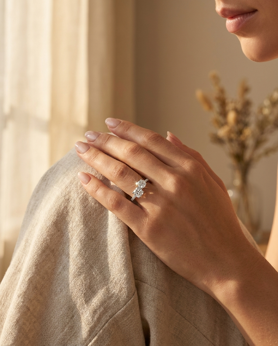 The Diana engagement ring setting in 18K White Gold, select tapered baguette three stone cut design | RockHer