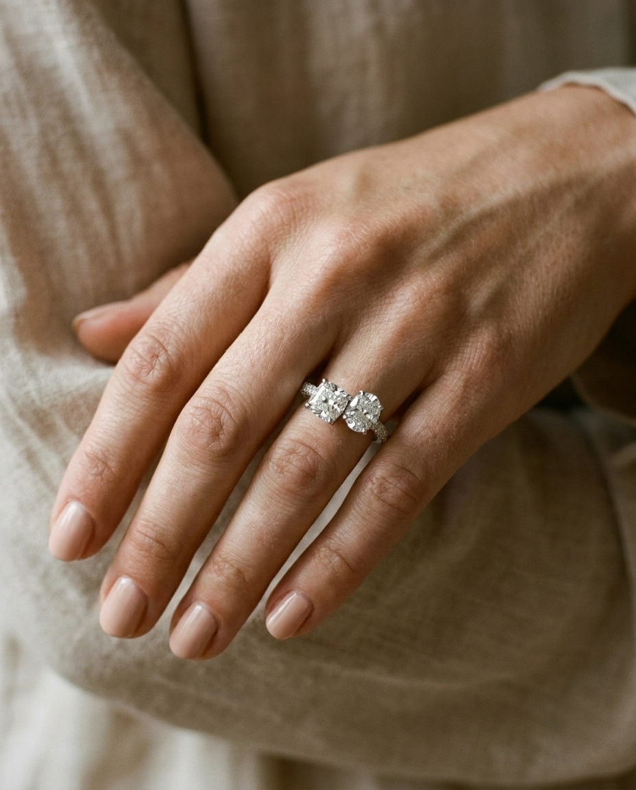 18K White Gold band of The Diana cushion engagement ring setting | RockHer