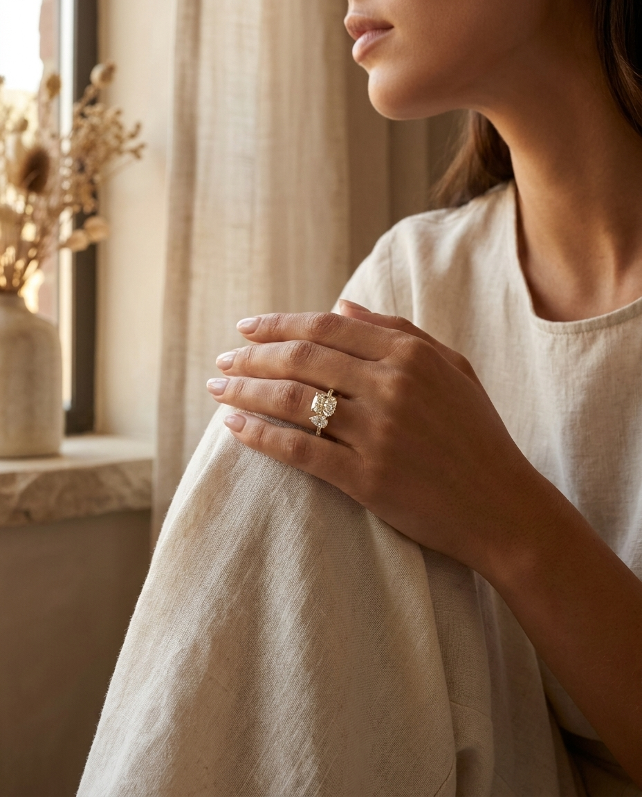 The Diana engagement ring setting in 14K Rose Gold, select tapered baguette three stone cut design | RockHer