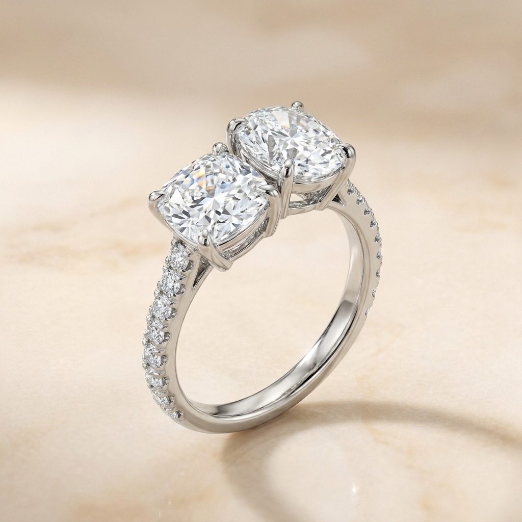 Select Tapered Baguette Three Stone Cut styling on The Diana cushion engagement ring setting | RockHer