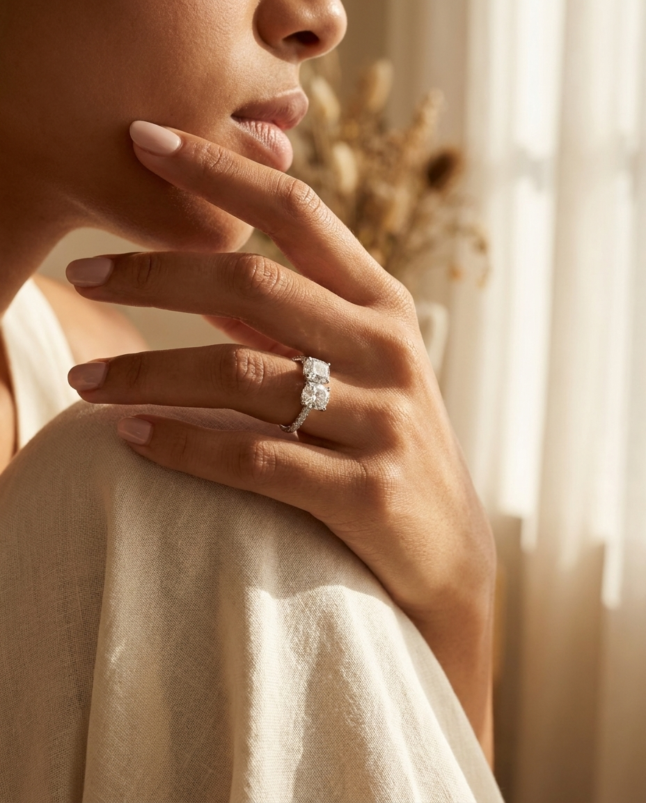 The Diana engagement ring setting in Platinum, select tapered baguette three stone cut design | RockHer