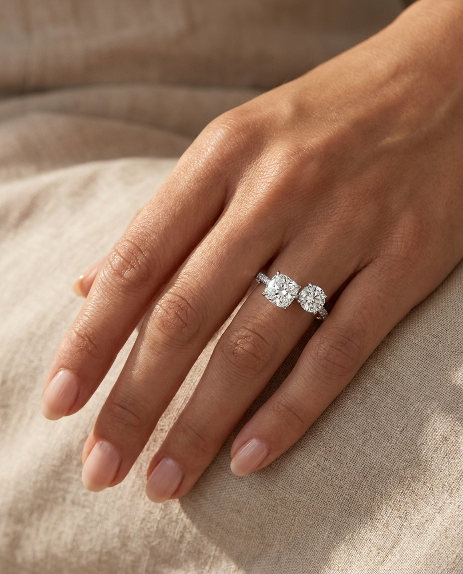 Platinum band of The Diana cushion engagement ring setting | RockHer