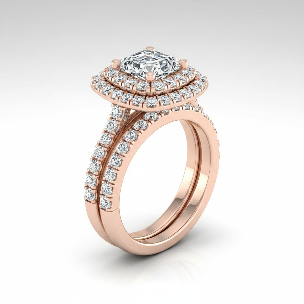 The Dinah Matching Wedding Band, Asscher in 14K Rose Gold