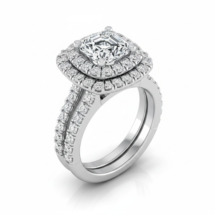 The Dinah Matching Wedding Band, Asscher in 18K White Gold | RockHer