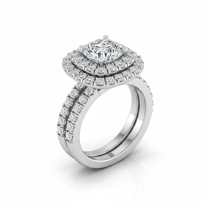 The Dinah Matching Wedding Band, Cushion in 18K White Gold | RockHer