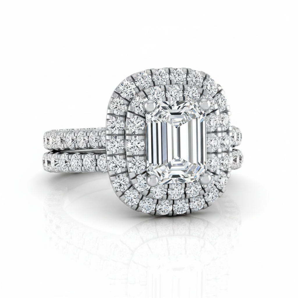 The Dinah Matching Wedding Band, Emerald in 18K White Gold