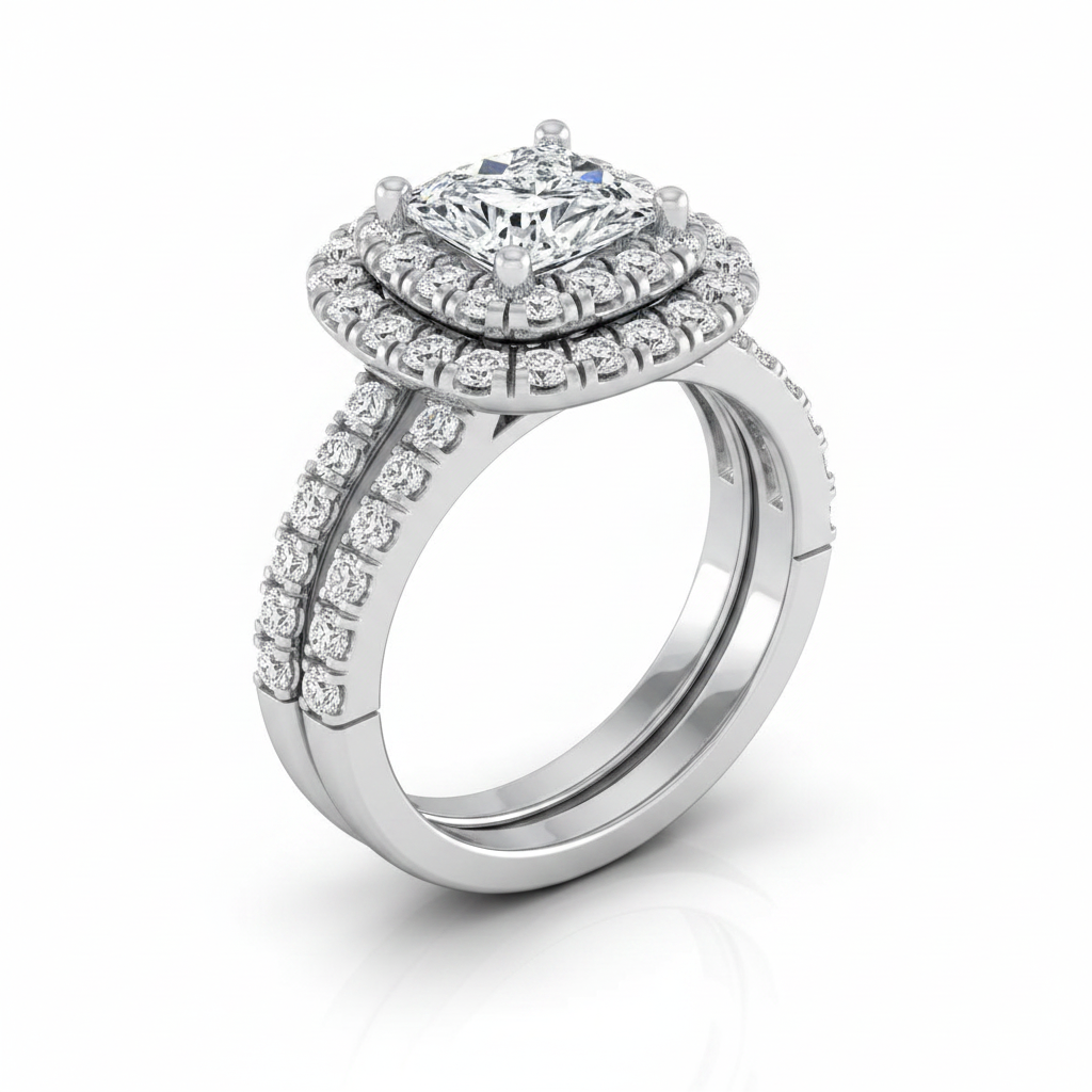 The Dinah Matching Wedding Band, Princess in 18K White Gold