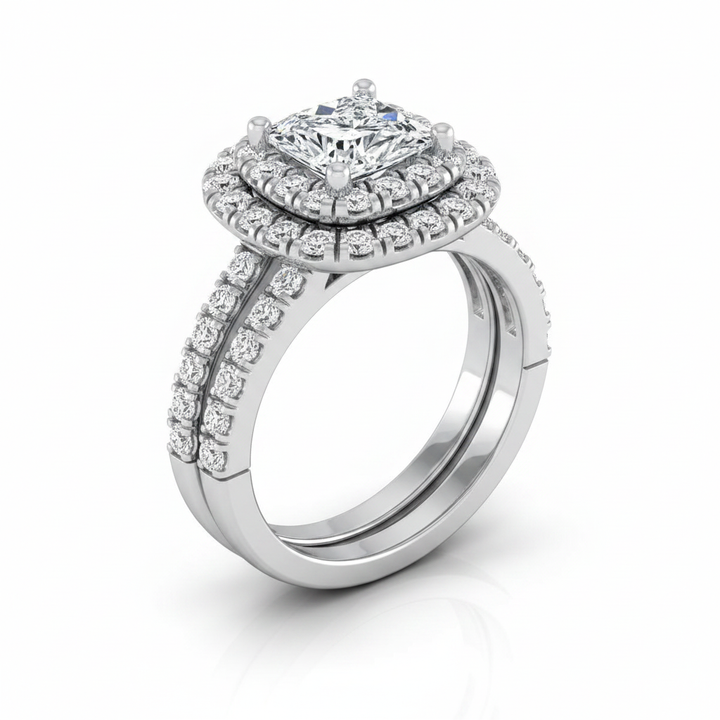 The Dinah Matching Wedding Band, Princess in 18K White Gold