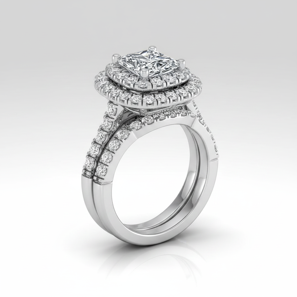 The Dinah Matching Wedding Band, Radiant in 18K White Gold