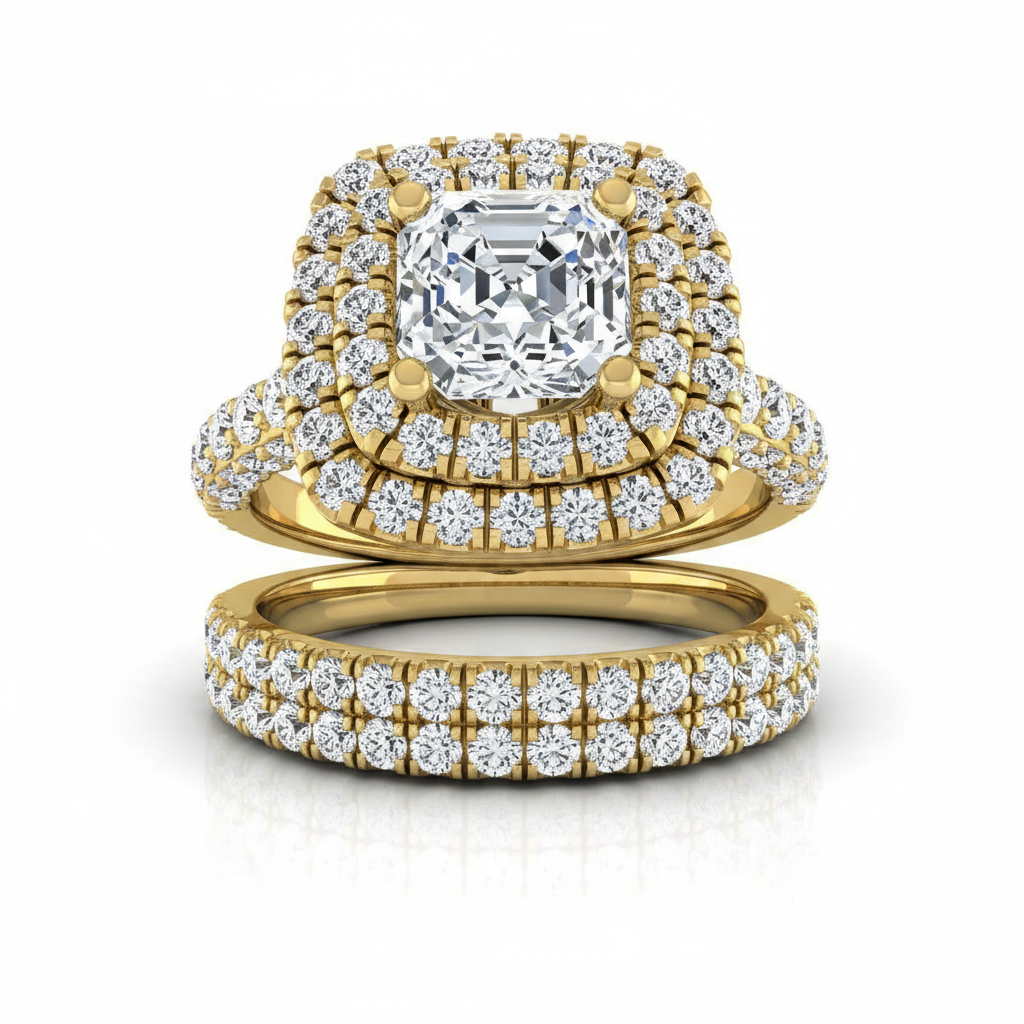 The Dinah Matching Wedding Band, Asscher in 18K Yellow Gold