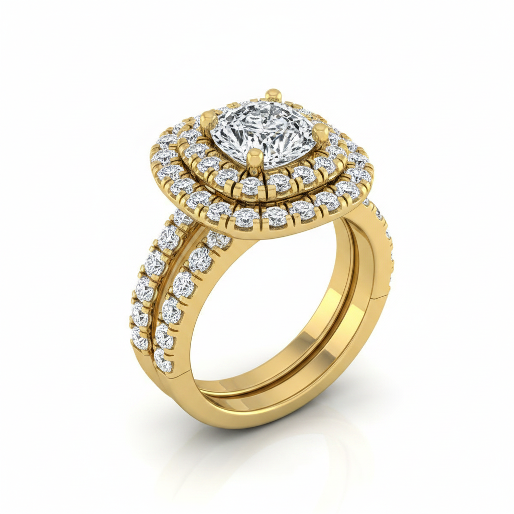 The Dinah Matching Wedding Band, Cushion in 18K Yellow Gold