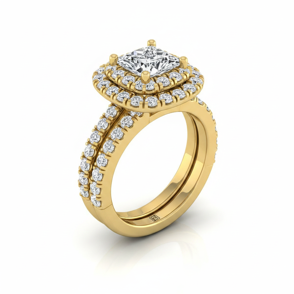 The Dinah Matching Wedding Band, Princess in 18K Yellow Gold