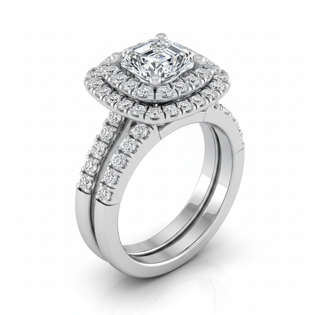 The Dinah Matching Wedding Band, Asscher in Platinum