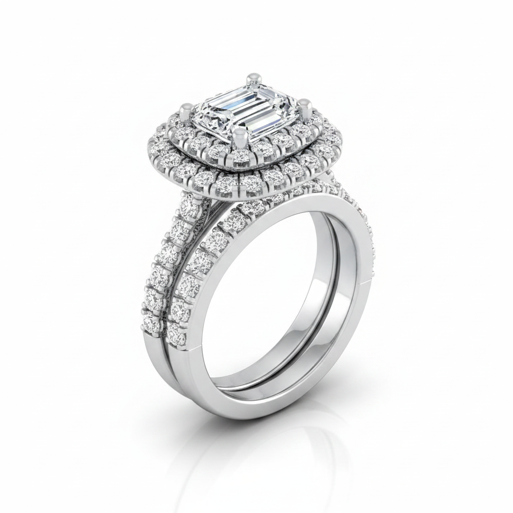 The Dinah Matching Wedding Band, Emerald in Platinum