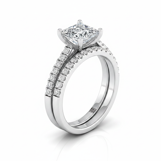 The Donna Matching Wedding Band, Princess in 18K White Gold
