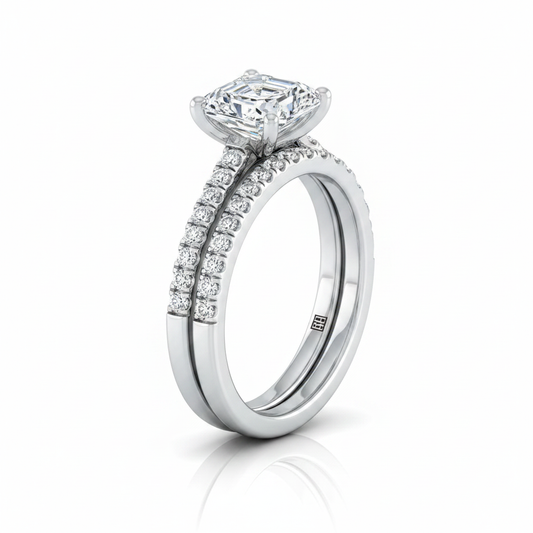 The Donna Matching Wedding Band, Asscher in Platinum