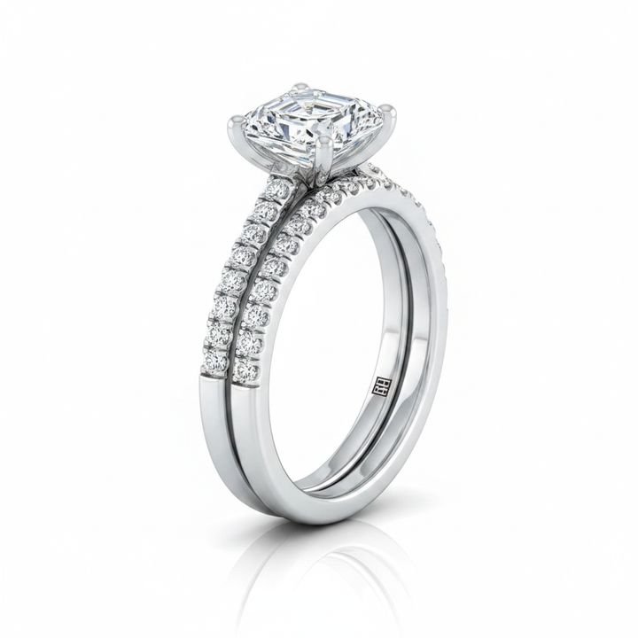 The Donna Matching Wedding Band, Asscher in Platinum | RockHer