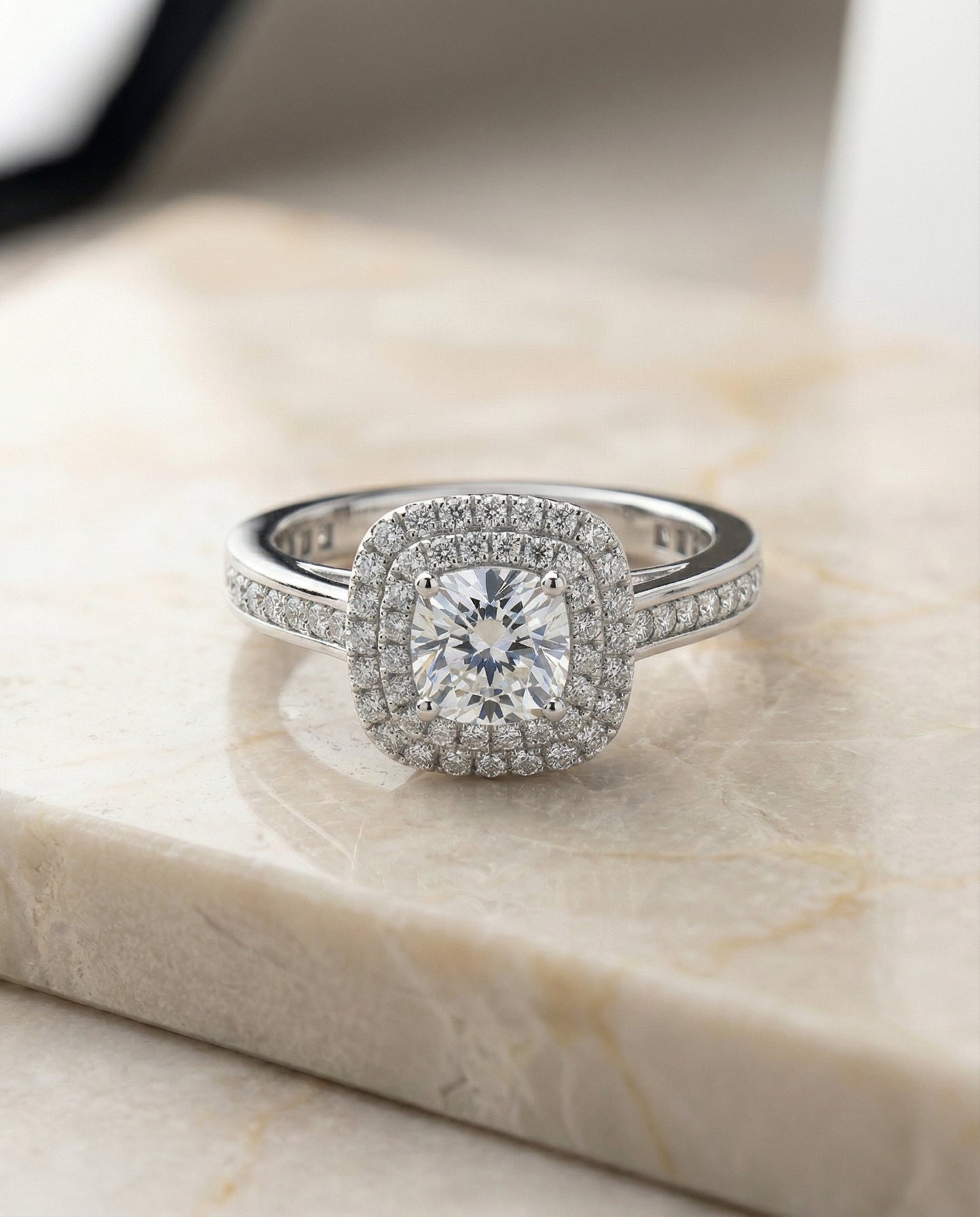 The Cecilia Select Pavé Halo Engagement Ring with Lab Diamond in Platinum — view 1