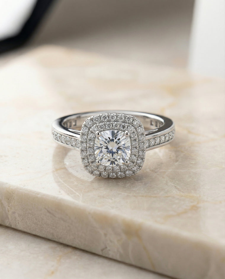 The Cecilia Select Double Halo Princess Cut Lab Diamond Engagement Ring in Platinum