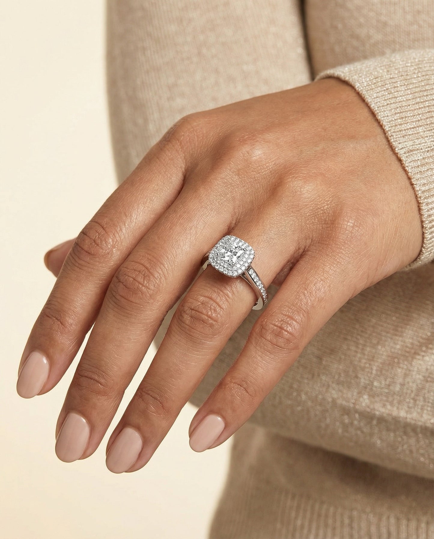 The Cecilia Select Pavé Halo Engagement Ring with Lab Diamond in Platinum — view 3