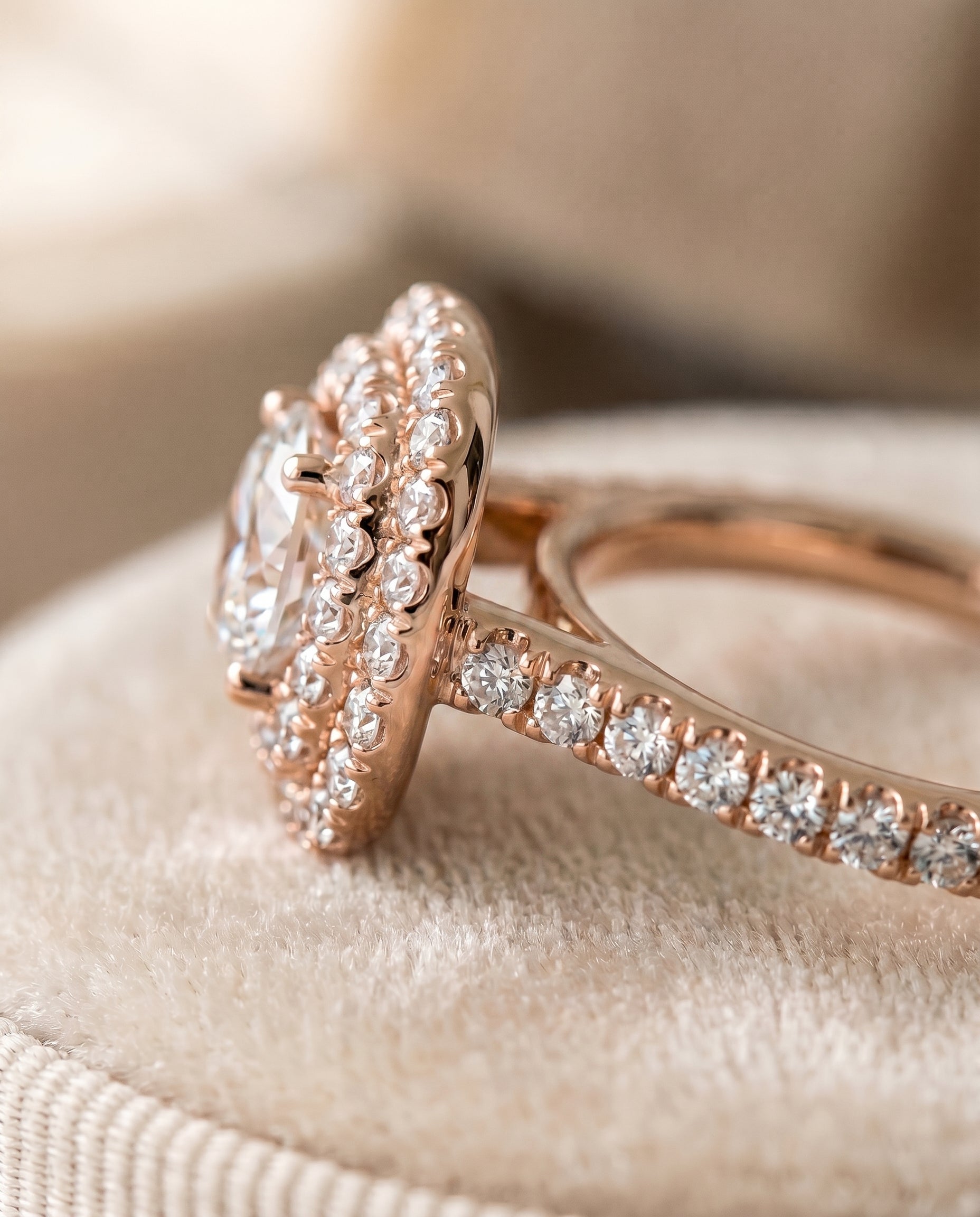 14K Rose Gold band of The Dixie round engagement ring setting | RockHer