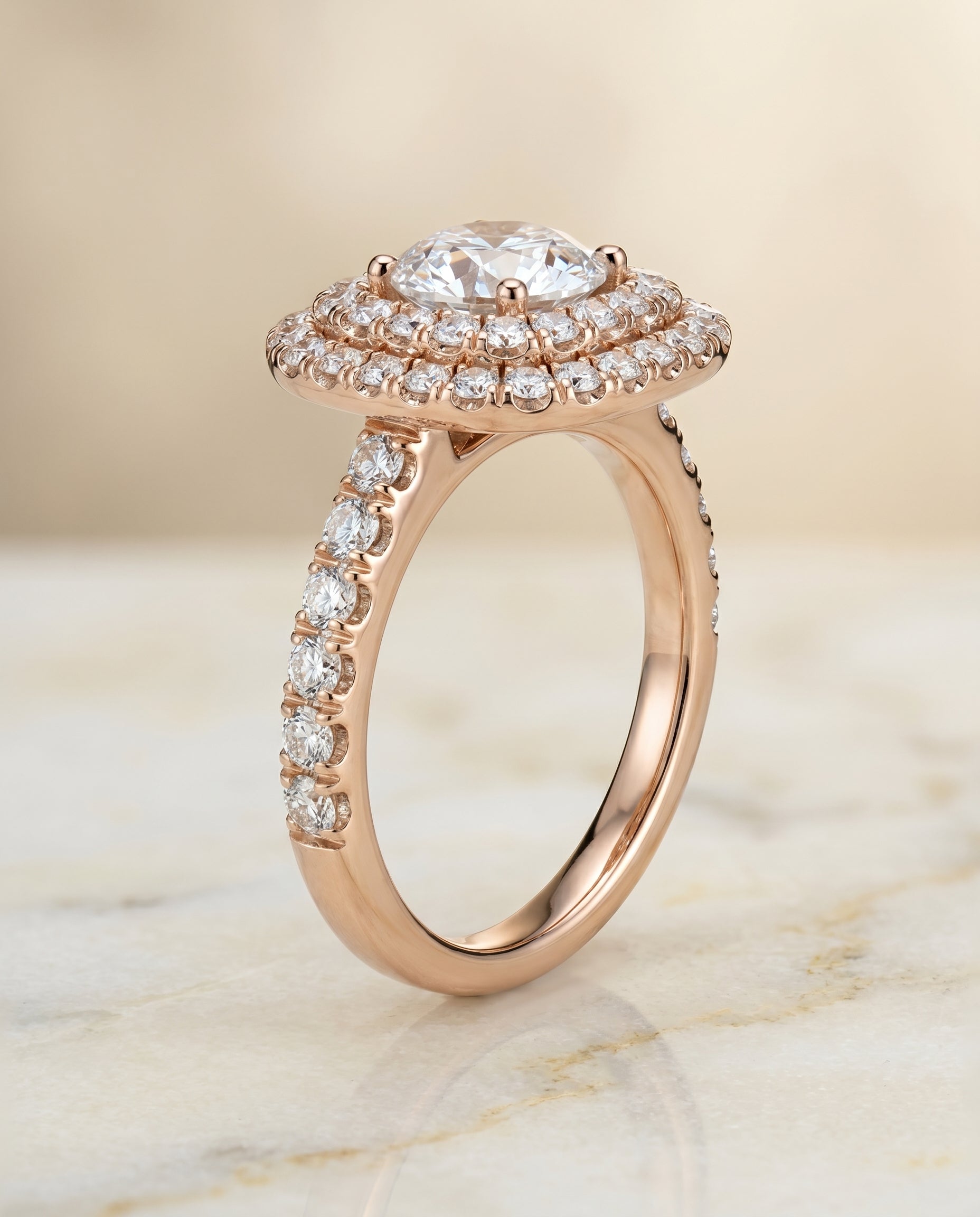 Double Halo styling on The Dixie round engagement ring setting | RockHer