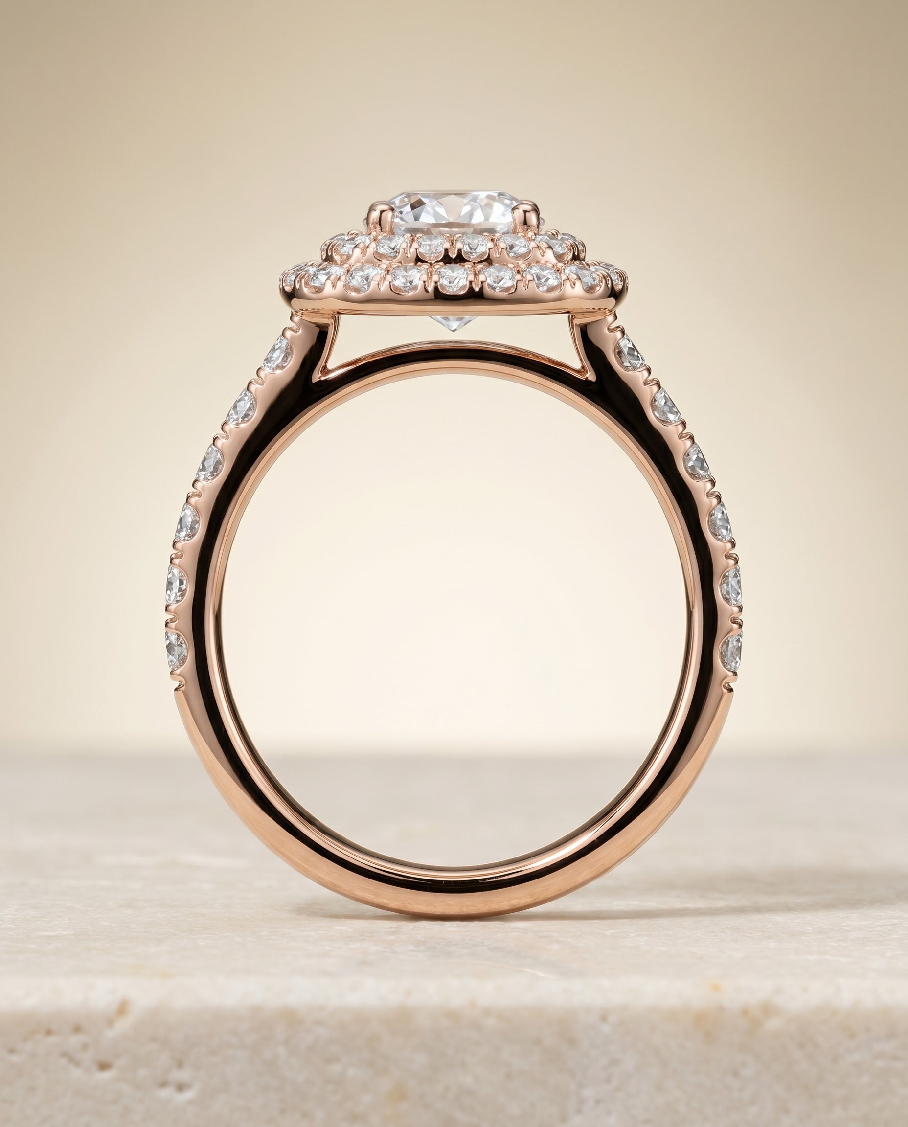 The Dixie double halo engagement ring setting, shown in 14K Rose Gold | RockHer