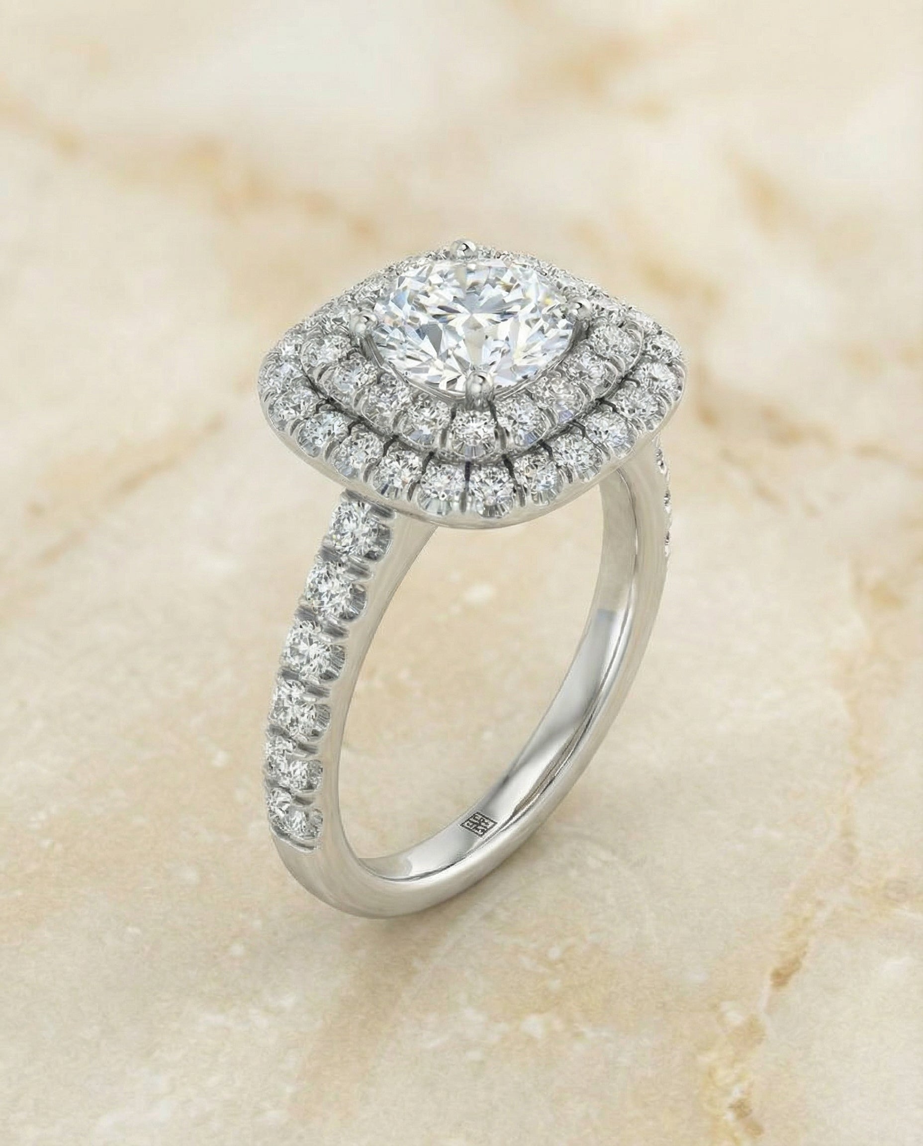 The Dixie double halo engagement ring setting, shown in Platinum | RockHer