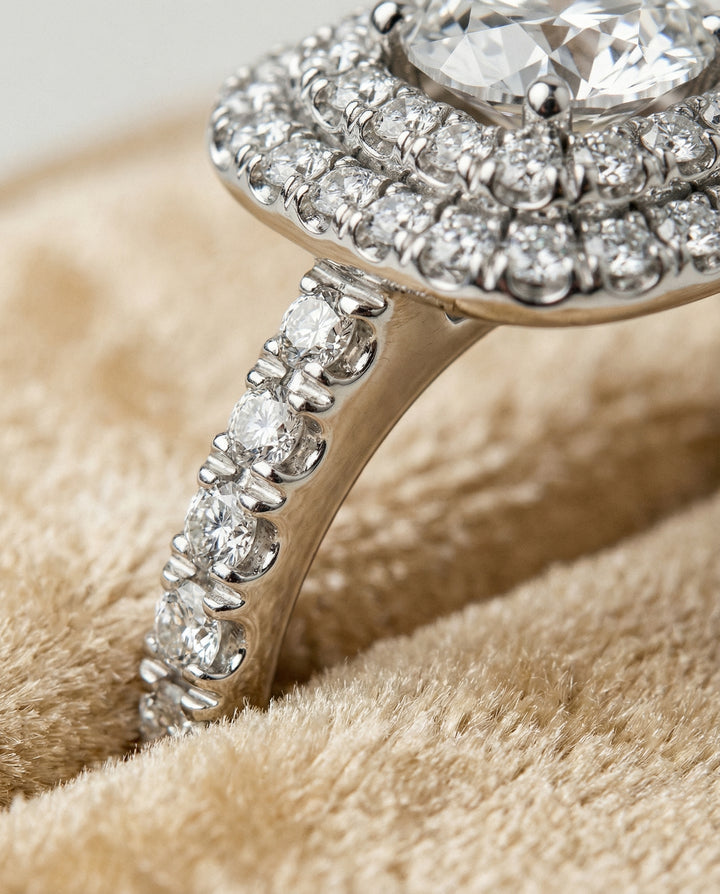 Double Halo French Pavé in 18K White Gold