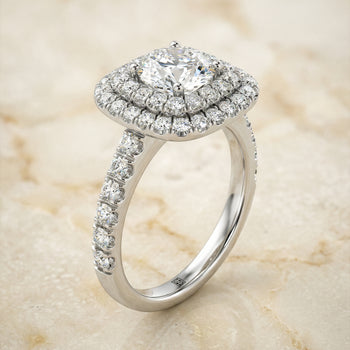 The Dixie Double Halo Round Engagement Ring Setting in 18K White Gold