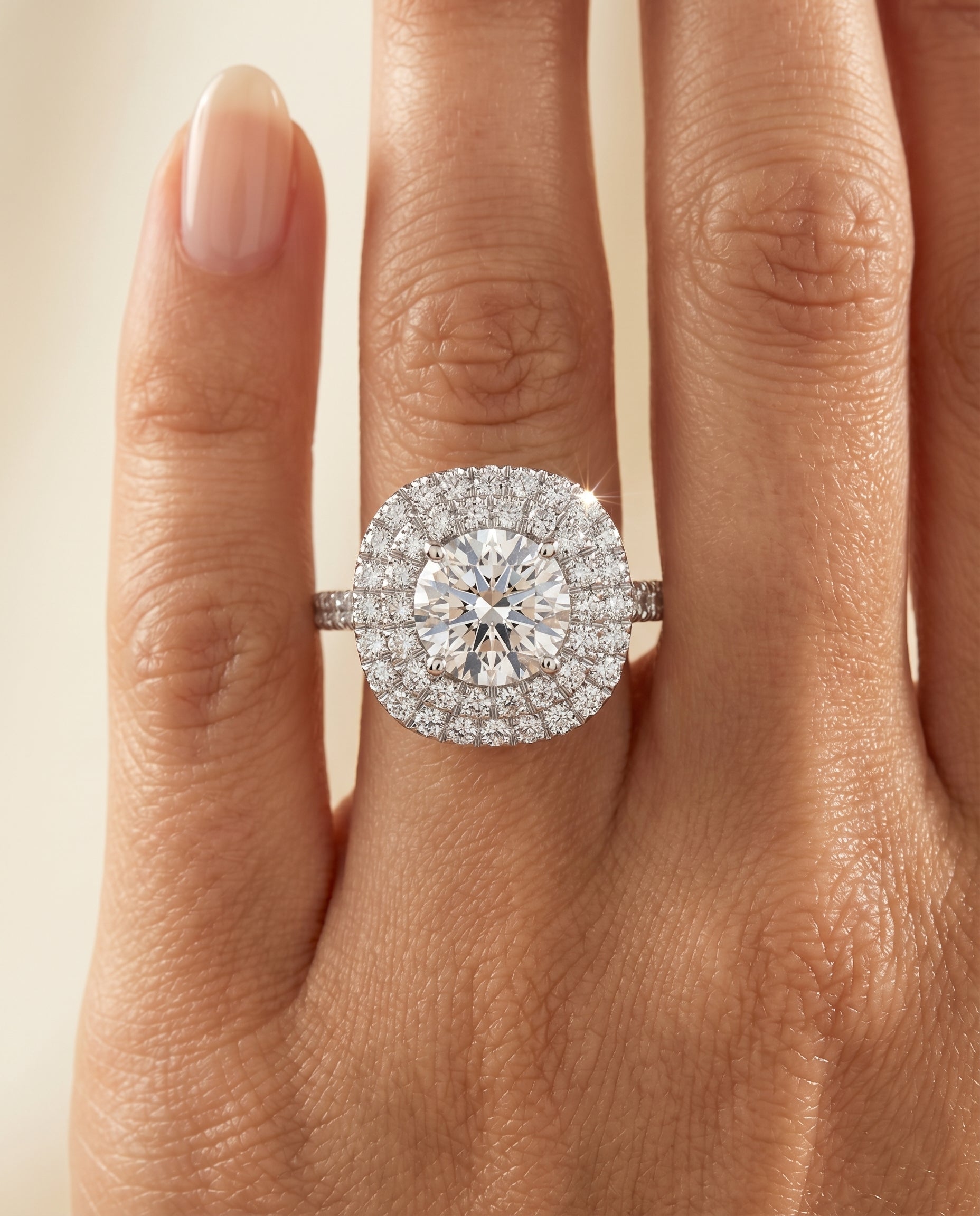 The Dixie engagement ring setting in Platinum, double halo design | RockHer