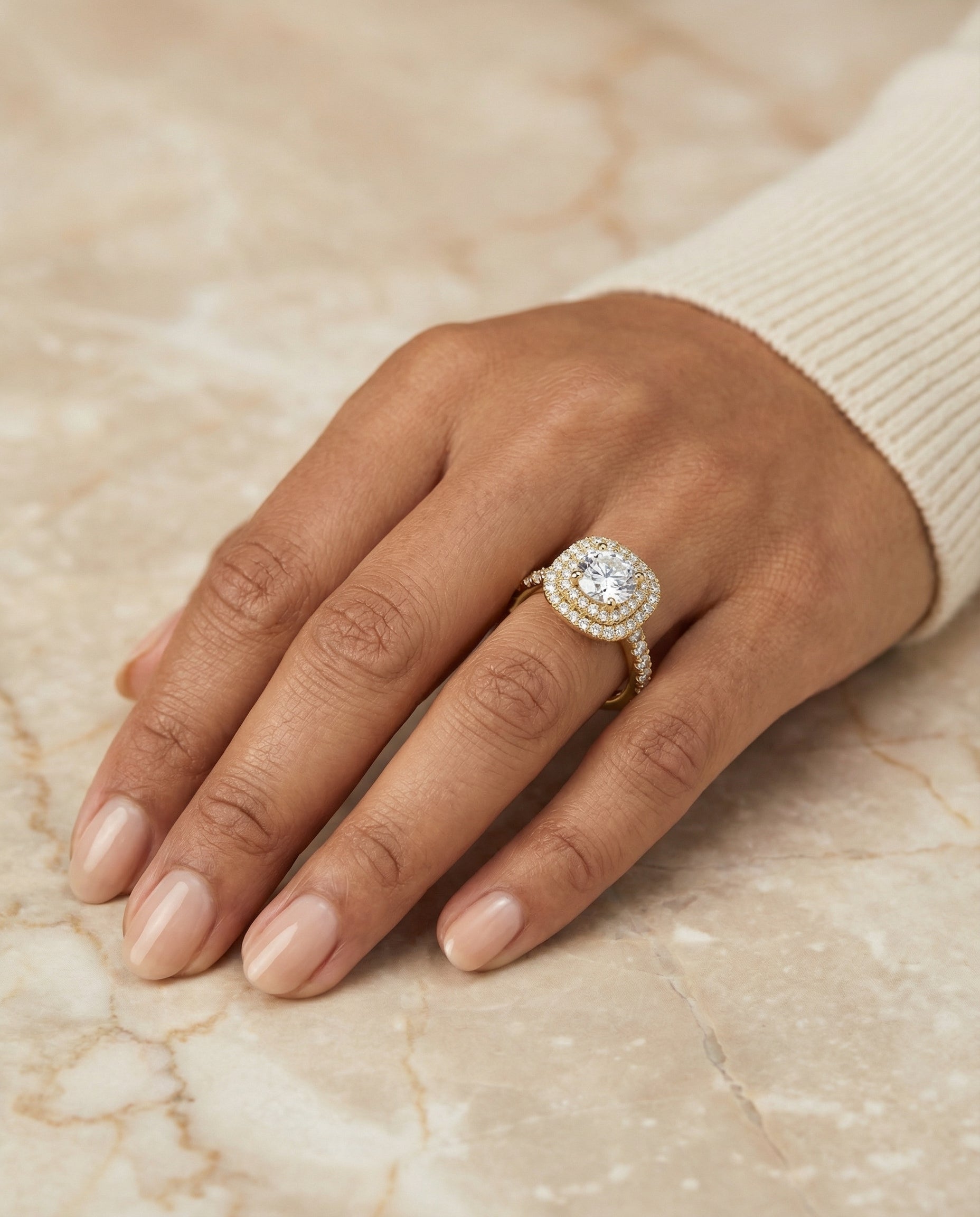 The Dixie engagement ring setting in 18K Yellow Gold, double halo design | RockHer