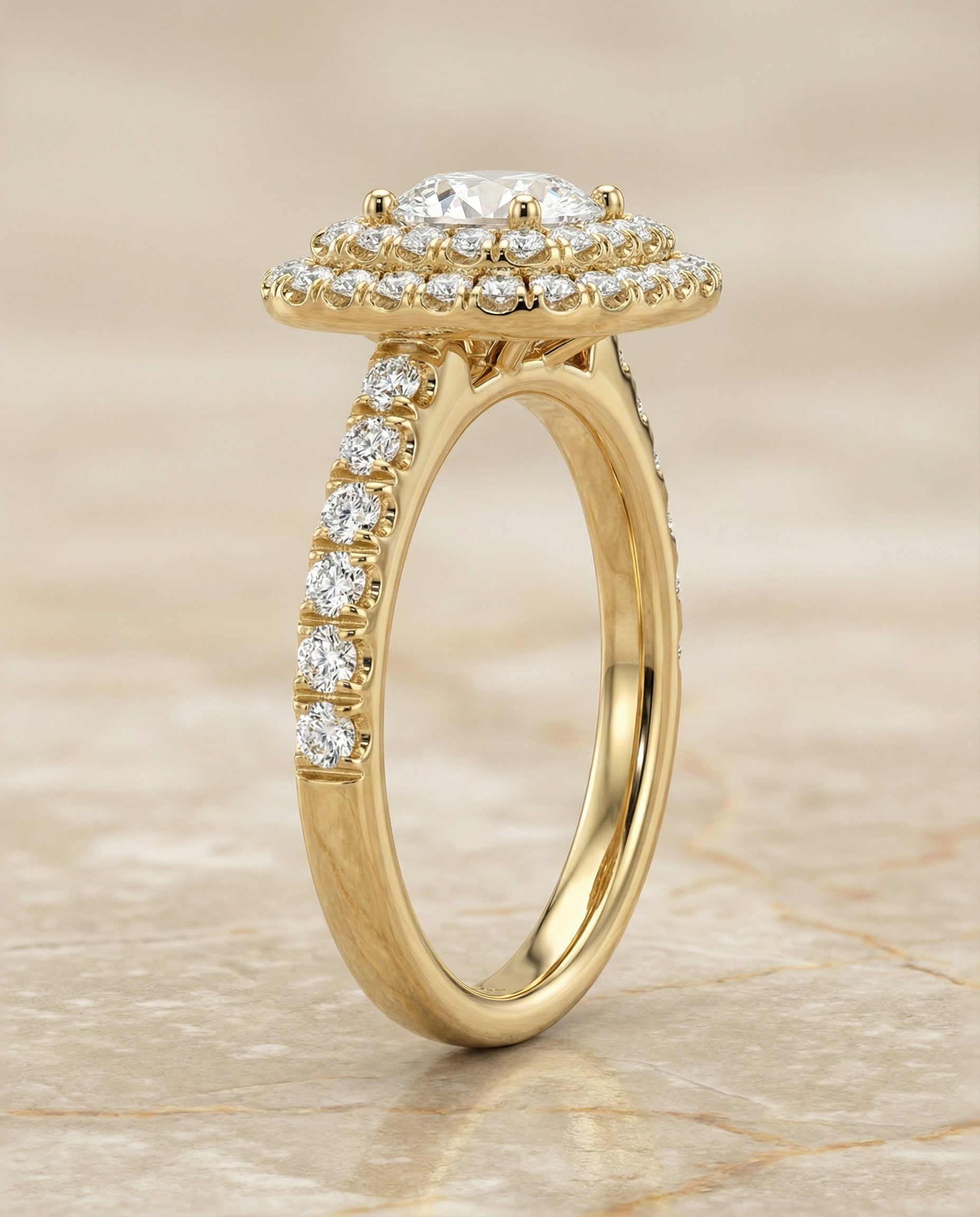 Select Double Halo styling on The Dixie round engagement ring setting | RockHer