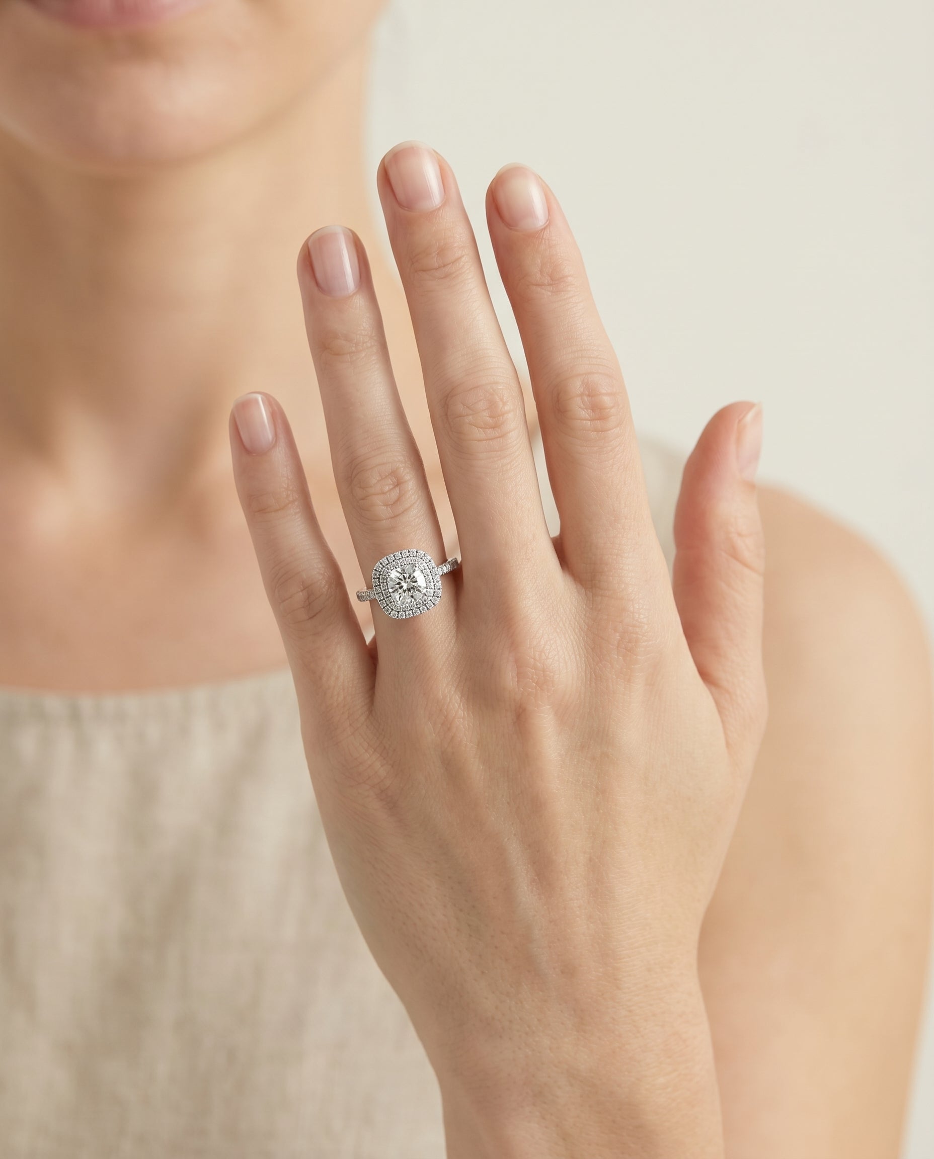 The Cadence engagement ring setting in Platinum, double halo cut design | RockHer