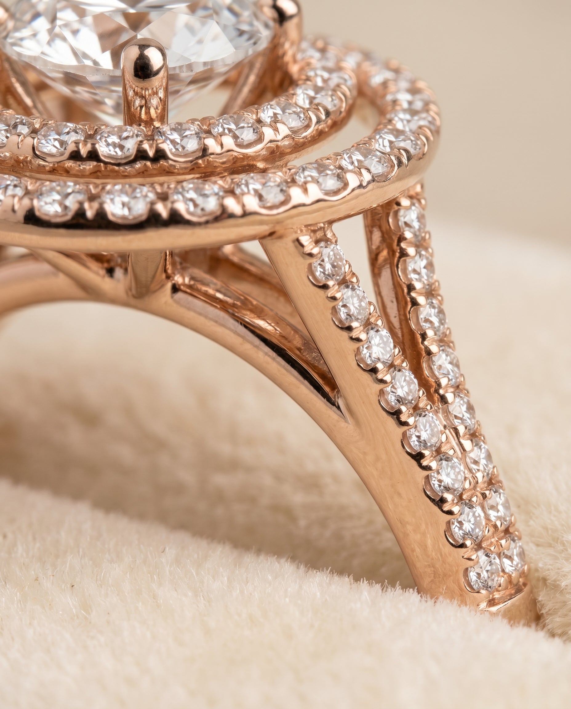 14K Rose Gold band of The Nedda round engagement ring setting | RockHer