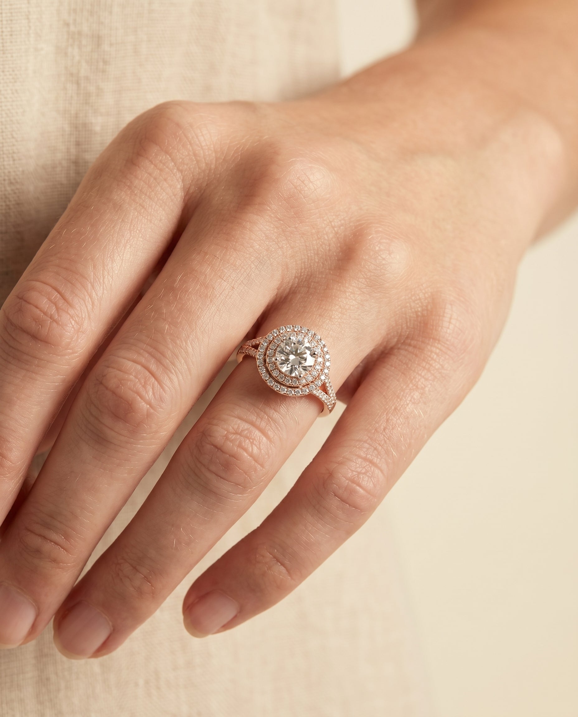 The Nedda setting for round diamonds, made to order in 14K Rose Gold | RockHer