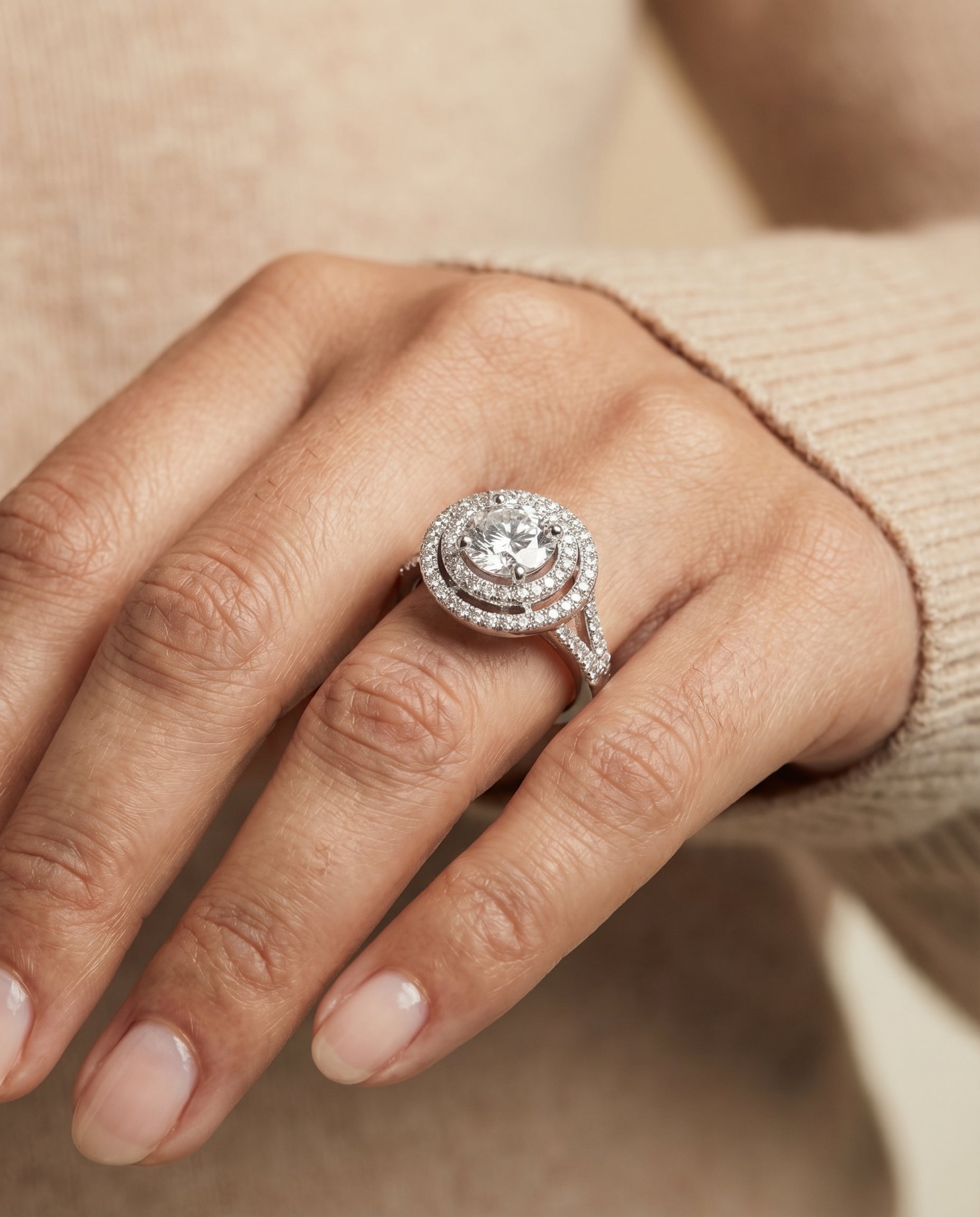 The Nedda engagement ring setting in Platinum, double halo design | RockHer