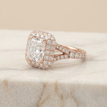 The Betty Double Halo Radiant Cut Engagement Ring Setting in 14K Rose Gold