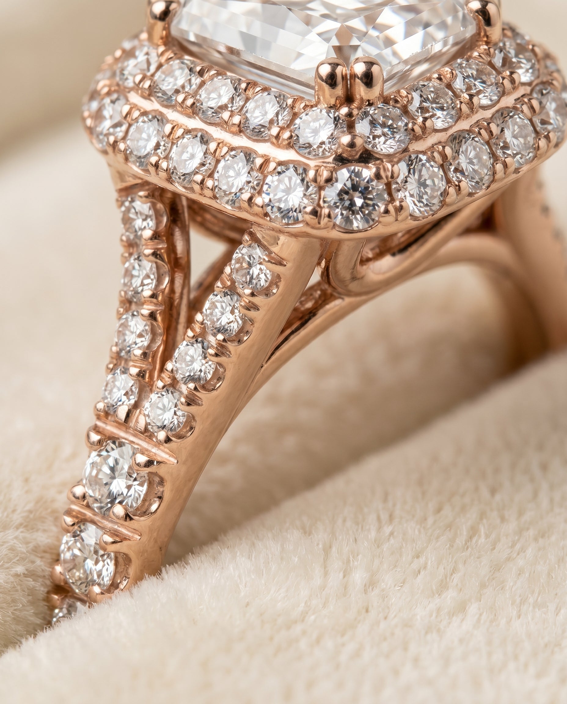 14K Rose Gold band of The Betty radiant engagement ring setting | RockHer