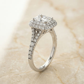 The Betty Double Halo Radiant Cut Engagement Ring Setting in 18K White Gold