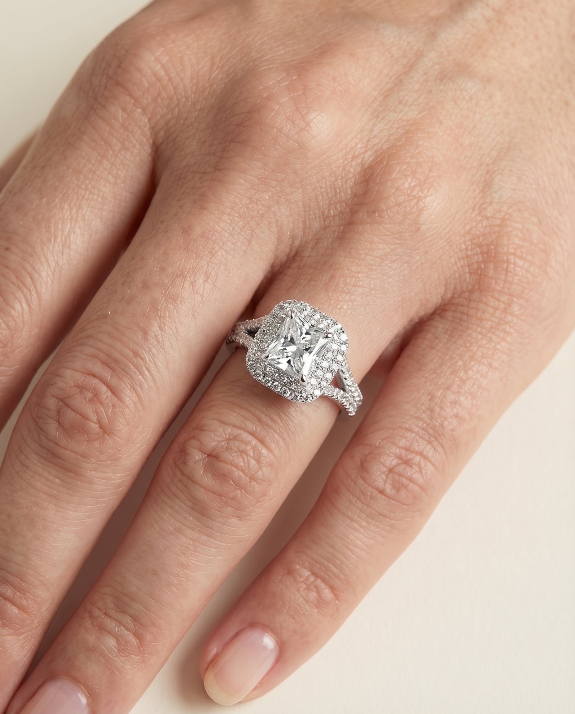 The Betty setting for radiant diamonds, made to order in Platinum | RockHer