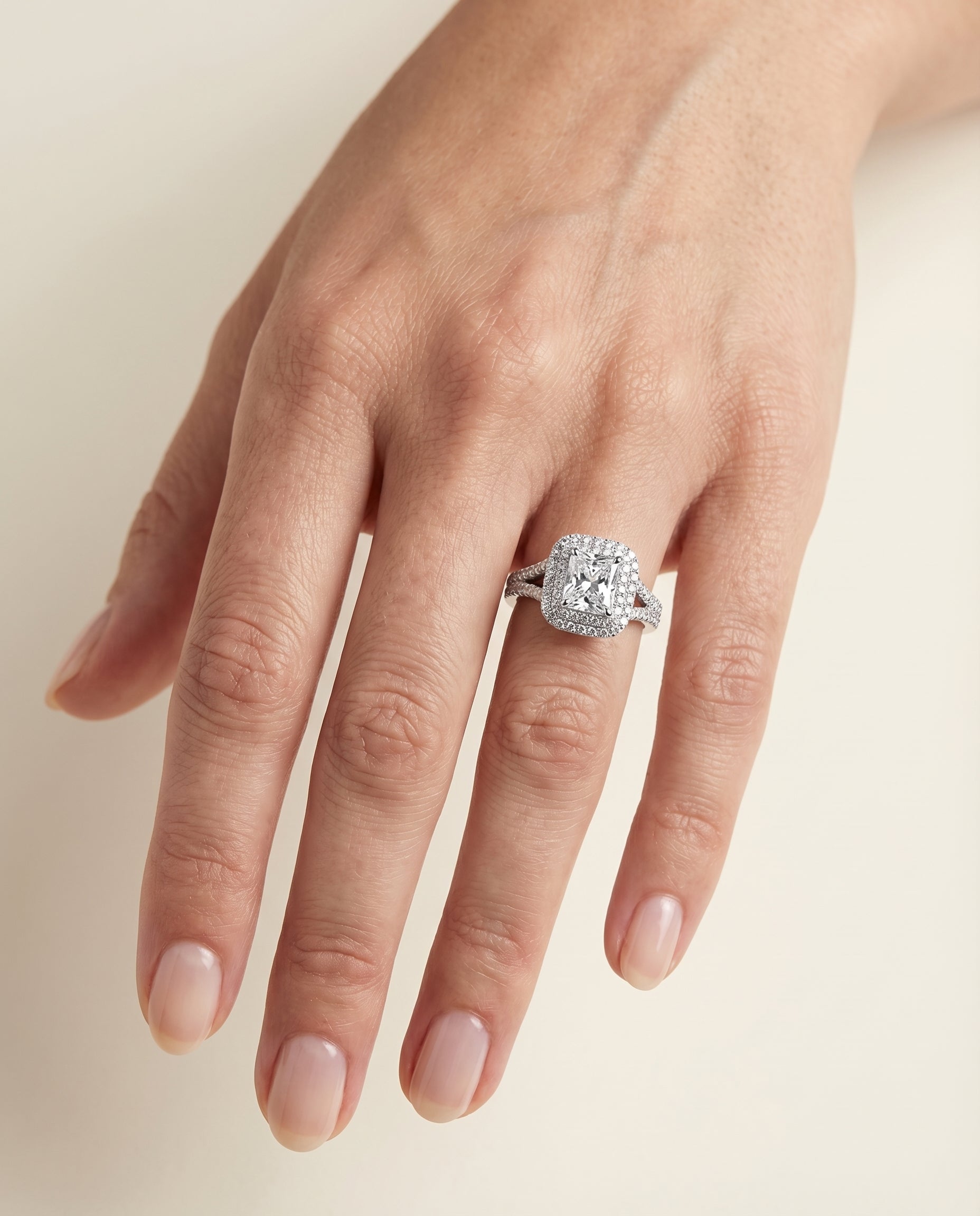 The Betty engagement ring setting in Platinum, double halo cut design | RockHer