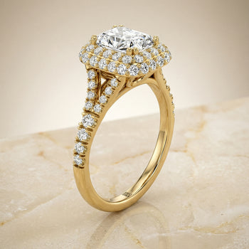 The Betty Double Halo Radiant Cut Engagement Ring Setting in 18K Yellow Gold