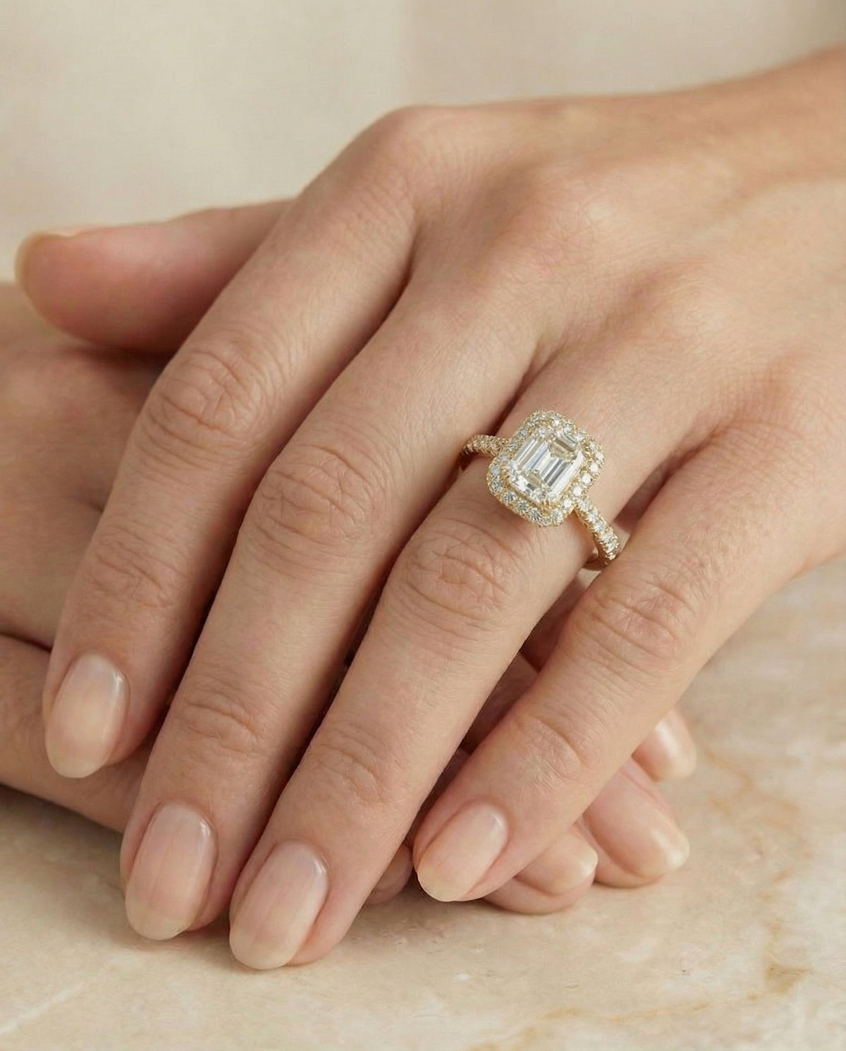 The Betty setting for radiant diamonds, made to order in 18K Yellow Gold | RockHer