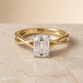 The Blondie Double Hidden Halo Solitaire Emerald Cut Engagement Ring Setting in 18K Yellow Gold